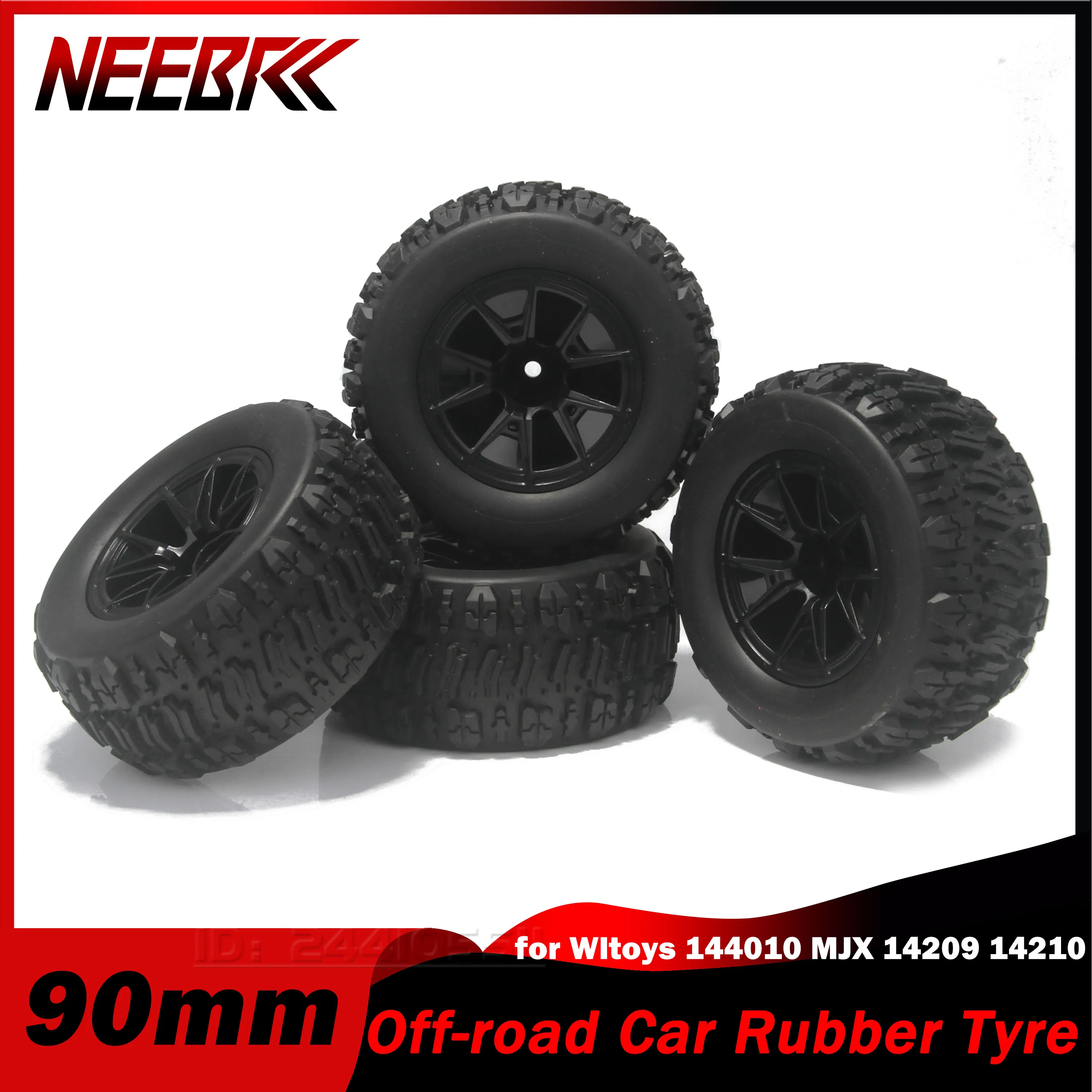 

4PCS 90mm Rubber Tyre Wheel Rim Tire 12mm Hex Hub for 1/14 RC Off-road Vehicle Buggy Car 144010 MJX 14209 14210 Monster Truck