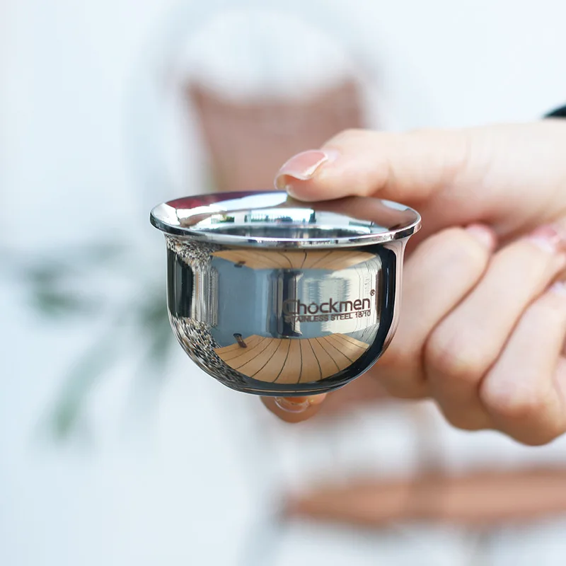 High Quality Tiny Teacup 80ml Double Walled Thick Espresso Shot Glass Stainless Steel Barista Tools Kitchen Jar Business Gifts