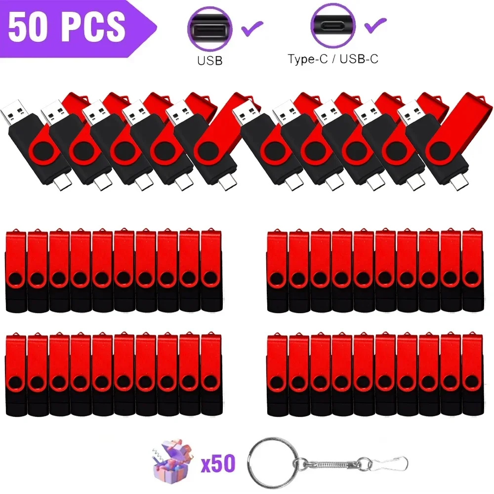 50PCS New USB 2.0 TYPE C USB Flash Drive OTG  360°RotablePen Drive 128GB 64GB 32GB 16GB 8GB USB Stick 2 in 1 High Speed Pendrive