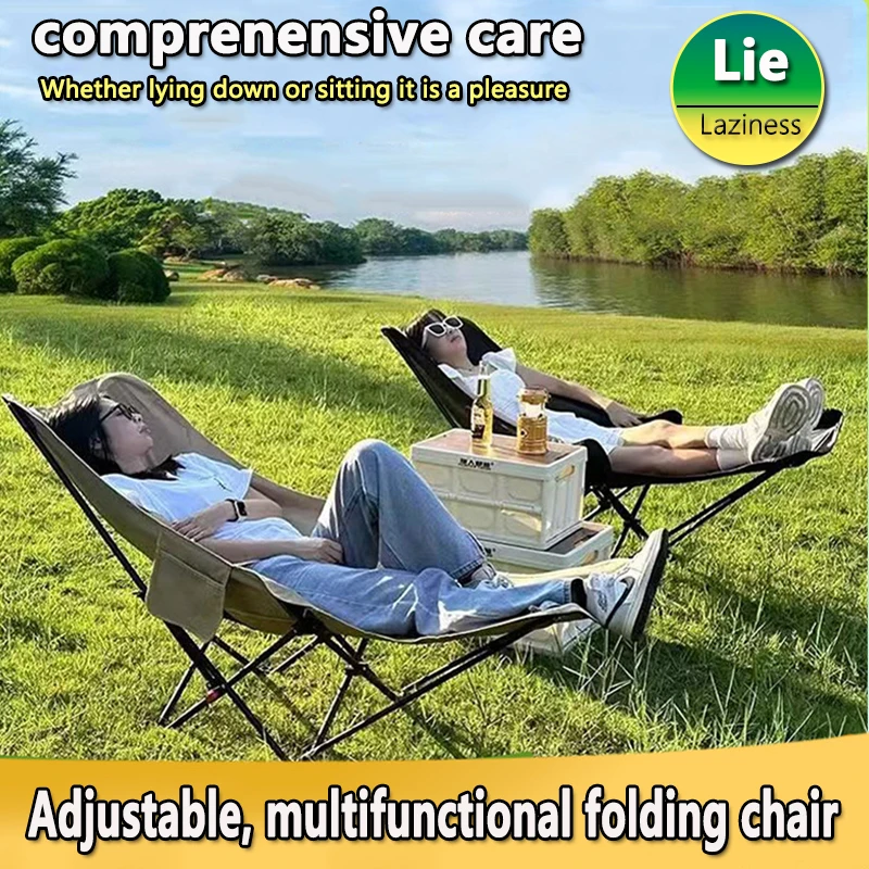 

Sun Lounger Portable Folding Moon Chair Elevated Camping Recliner Four Level Adjustable Leg Rest Beach Picnic Fishing Outdoor