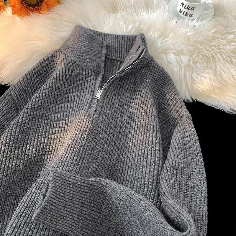 

Half-zip Stand-up Collar Sweater Boys in Autumn Winter Solid Color Simple Cleanfit Trendy Versatile Loose Top Jacket