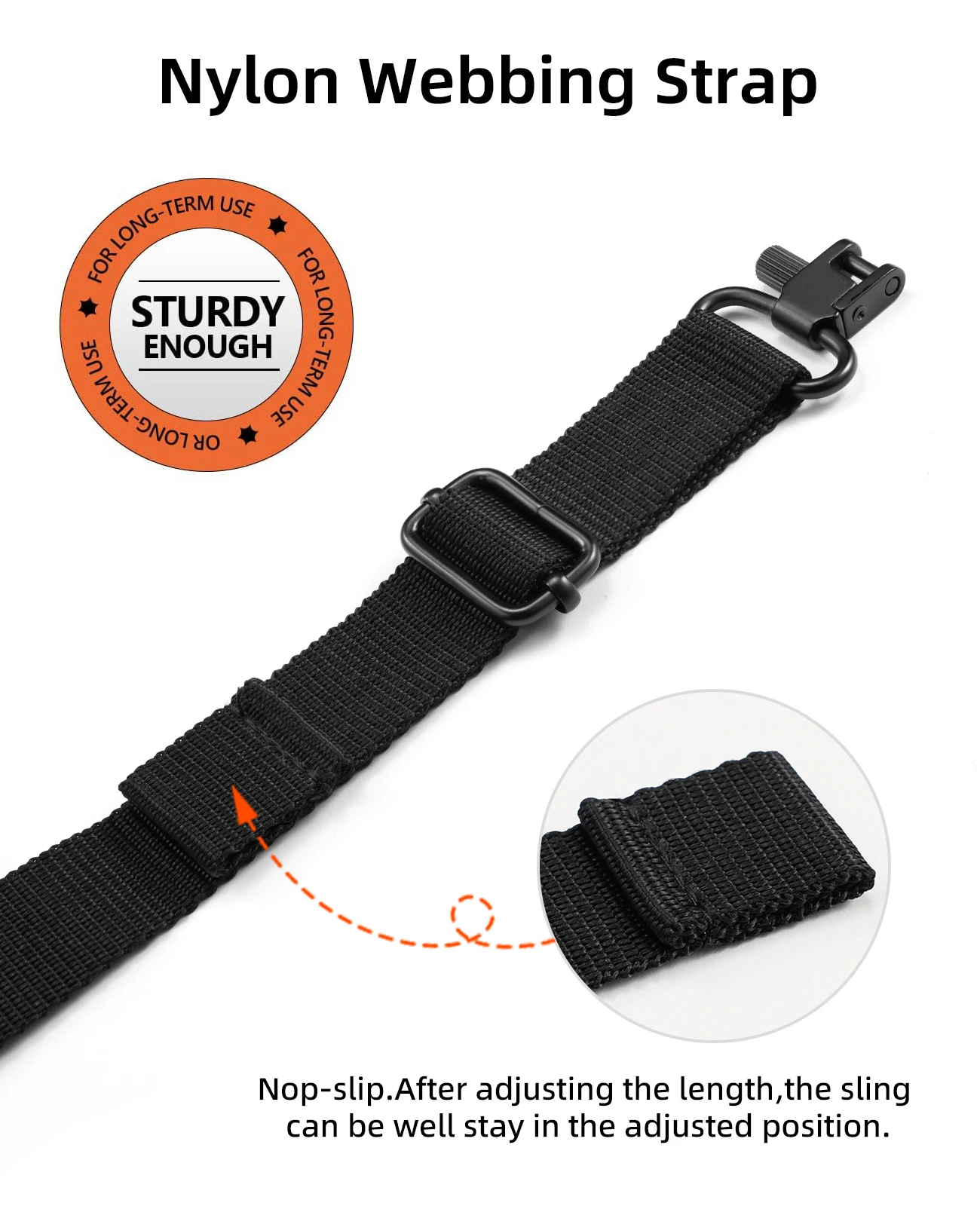 2点式ライフルスリング、幅広ネオプレンパッド入り、金属スイベル付き、サムループ、長さ調節可能、ライフルにフィット、アウトドアハンティング用