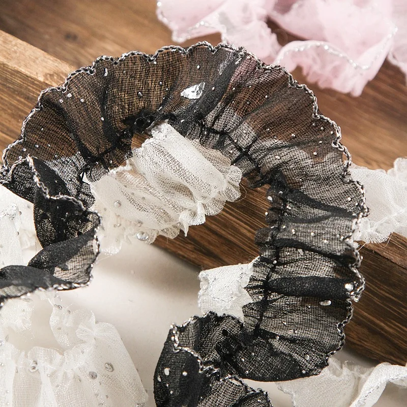 Fita de gorgorão plissada com pontos prateados 3cm x 10 jardas - guarnição de laço de cabelo DIY, fornecimento de artesanato para embrulho de presente para sapatos e chapéus