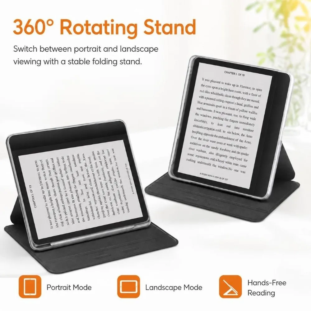 Auto Wake Sleep E-Reader Case with Pencil Slot Detachable Rotating Stand Case 360° Rotating for KOBO Libra Color/2 7 inch 2024