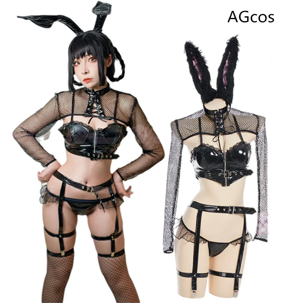 

AGCOS Original Design Black Leather Mesh Bunny Girl Cosplay Costume Woman Lingeries Private Photography Bikini Sexy Cosplay