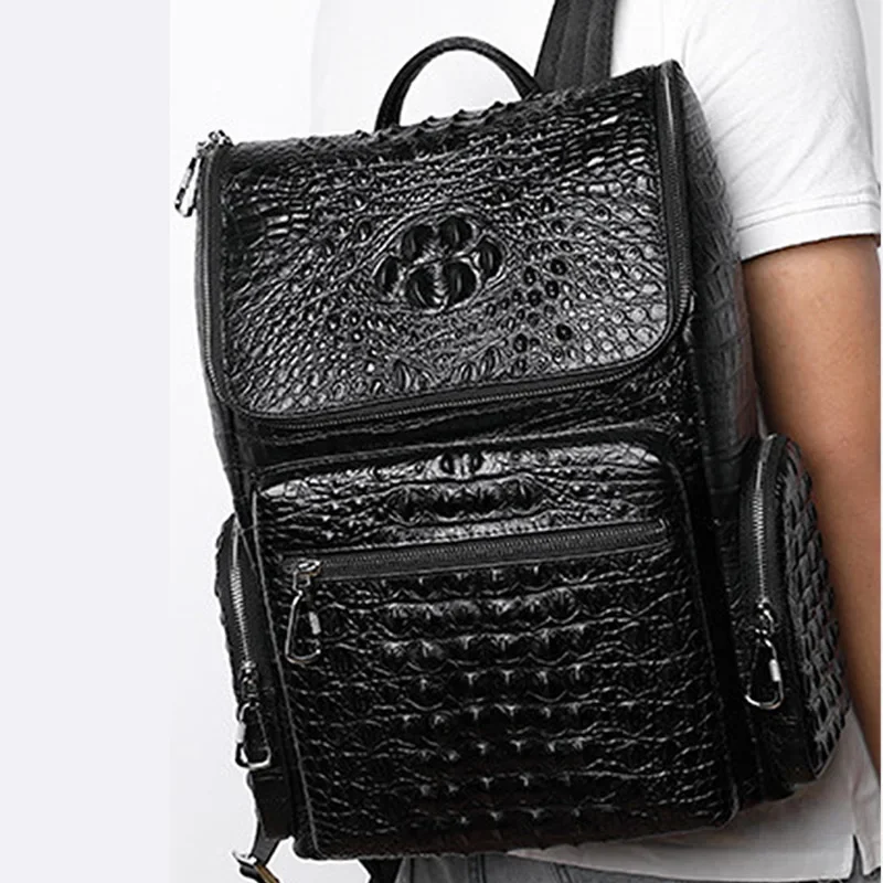 2024 New Fashion Genuine Leather Men Backpacks Alligator Male Korean Backpack Large Business Casual Laptop School Computer Bag