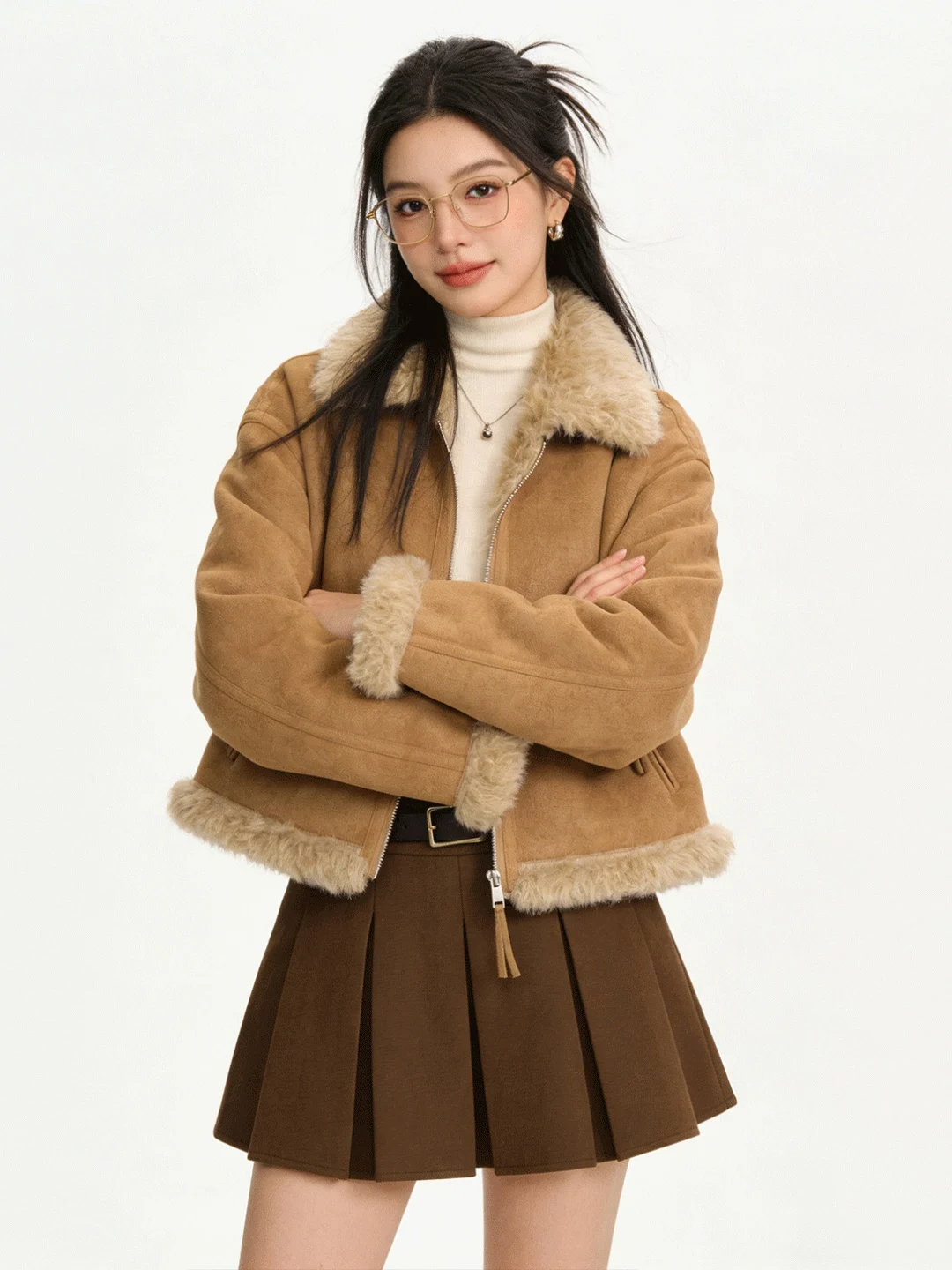 

Утепленная женская куртка из овчины в корейском стиле, приталенная, из кожи и меха, винтажная, класса люкс, в стиле Lazy Wind