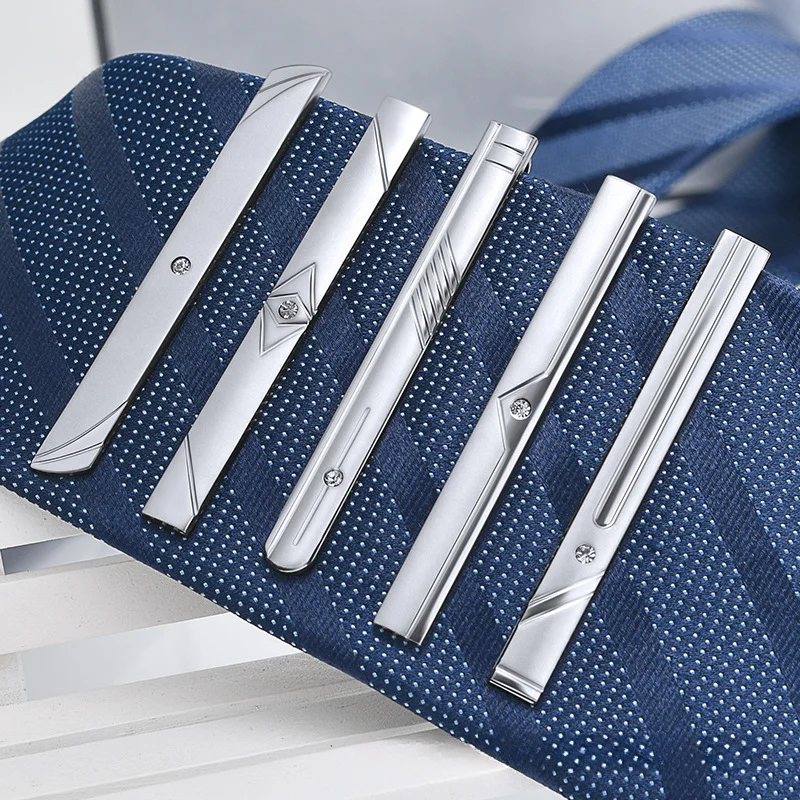 

New Metal Silver Color Tie Clip For Men Wedding Necktie Tie Clasp Clip Gentleman Ties Bar Crystal Tie Pin For Men's Accessories
