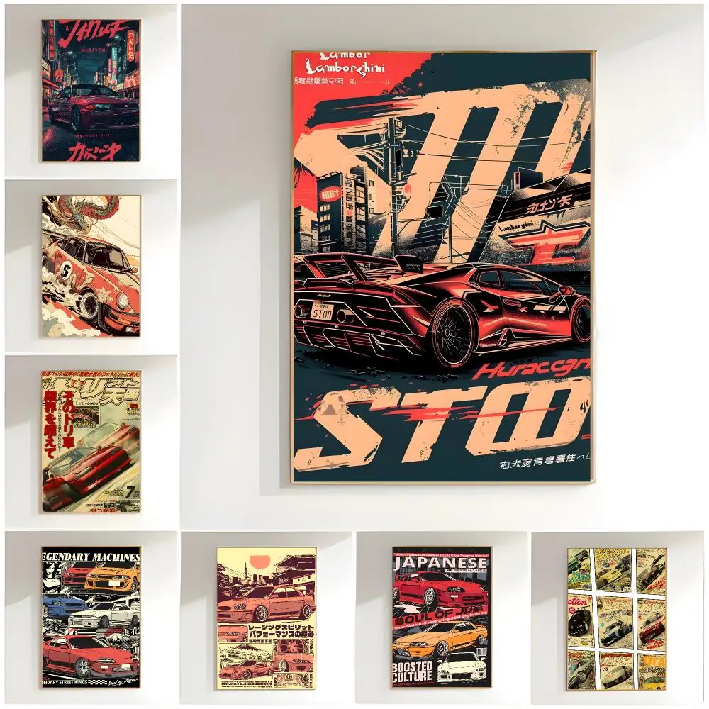 Retro Automotive Theme JDM Car Vintage Poster Premium Wall Decor Modern Home Poster Unframed