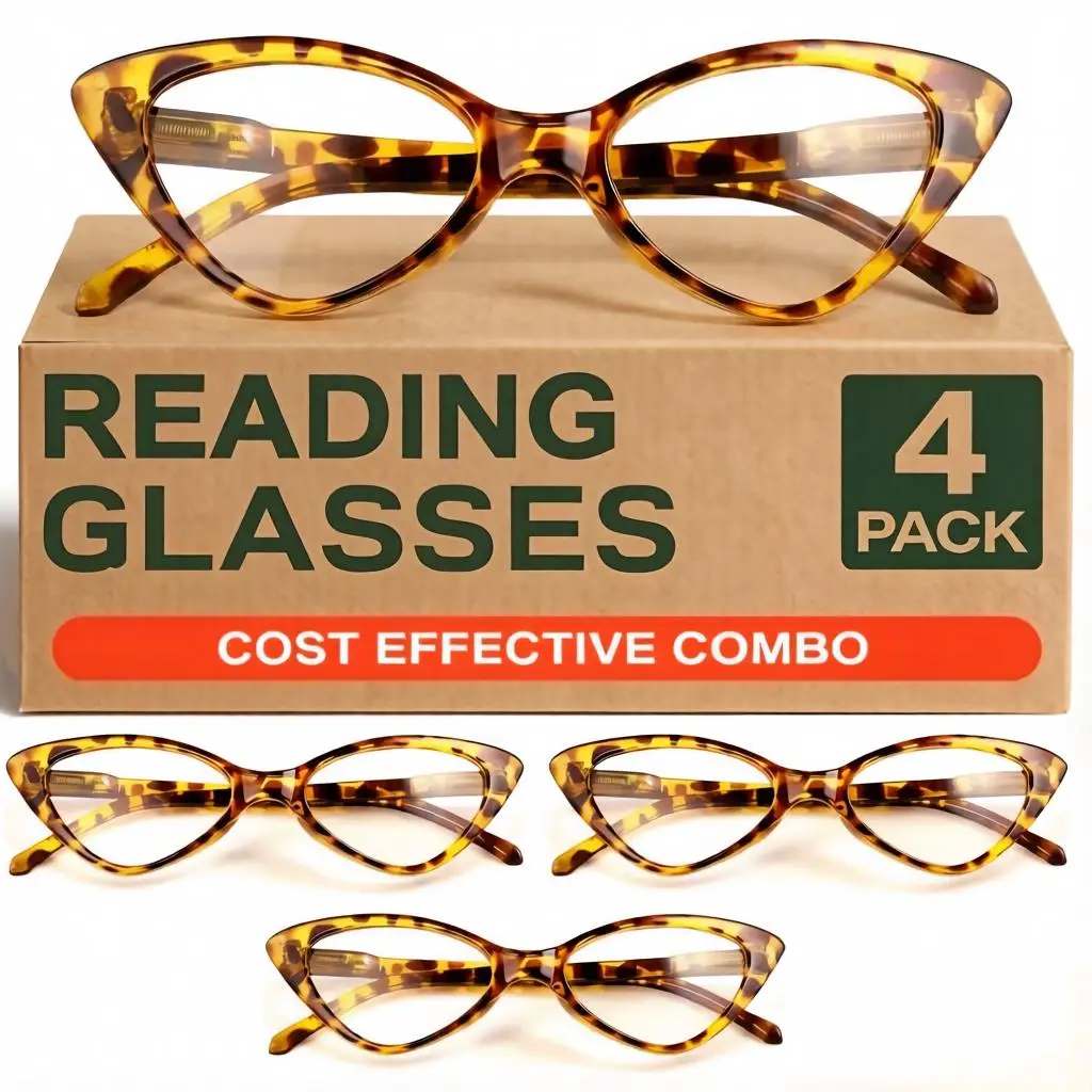 4 Pack Fashion Cat Eyes Reading Glasses Ultralight Small Frame Clear Lens Presbyopic Eyeglasses For Women Men  L37