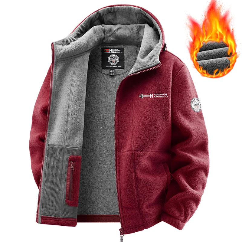 الشتاء القطبية جاكيت من الصوف الرجال عادية رشاقته المشي لمسافات طويلة سترة عالية الجودة تصميم دافئ موضة معطف مقنع سترات الرجال الملابس #6