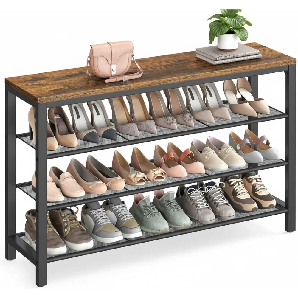 

4-Tier Shoe Rack Organizer with 3 Metal Mesh Shelves, Holds 16-20 Pairs, Space-Saving Design for Entryway & Closet