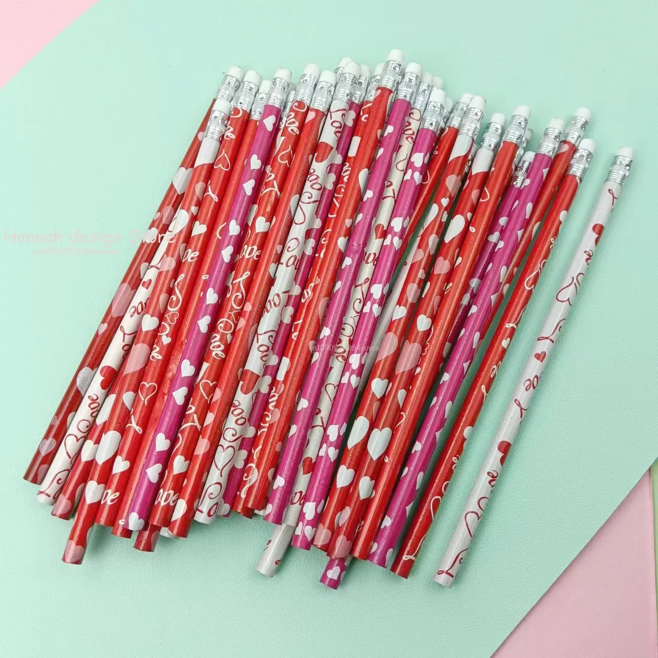 12Pcs Heart Love Wooden Writing HB Pencil with Eraser for Valentine's Day Party Favors Birthday Party Gift Back To School Prize