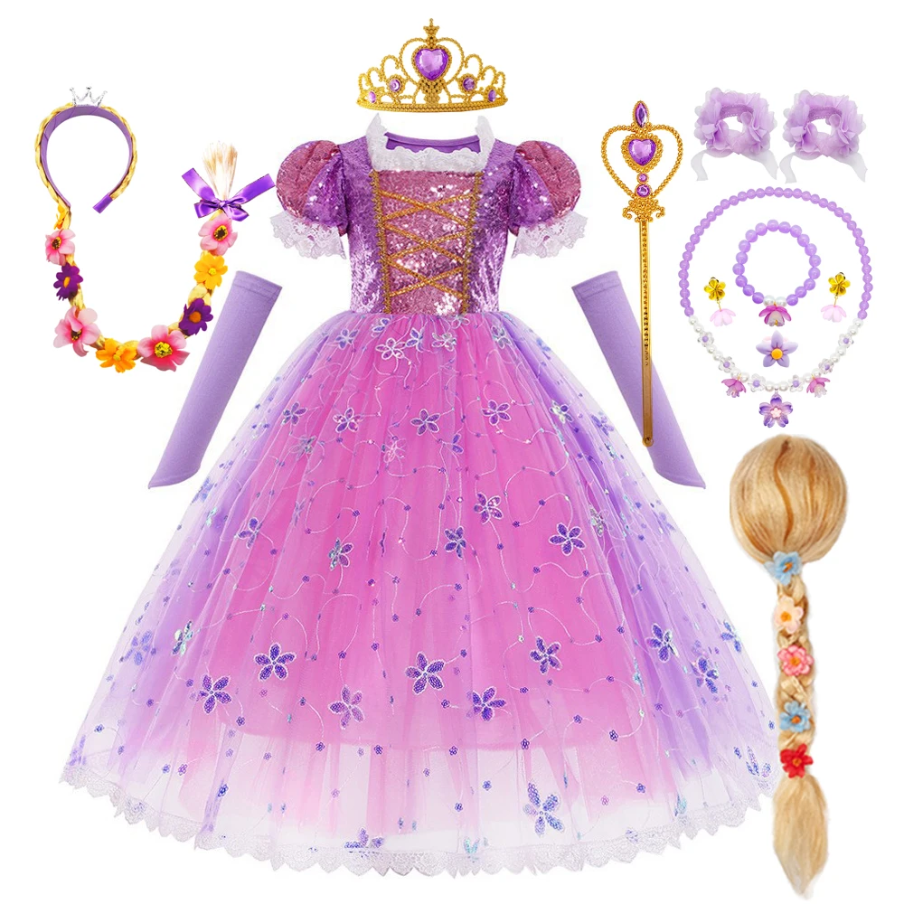 

Костюм Рапунцель для девочек, платье из фильма «Рапунцель», карнавальный костюм для косплея, наряд принцессы для дня рождения, праздничное платье, одежда