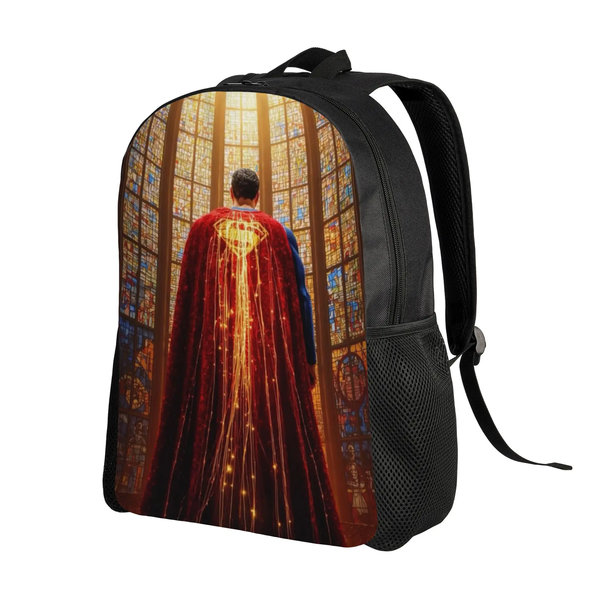 Bookbag Back to school season Superman Church Stained Glass Background  Large Capacity Backpack