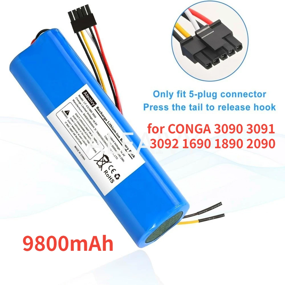 CECOTEC 9800mAh Li Ion Battery for CONGA 3090 3091 3092 1690 1890 2090 Robot Vacuum Cleaner Replacement Accessories 14.4 Volt
