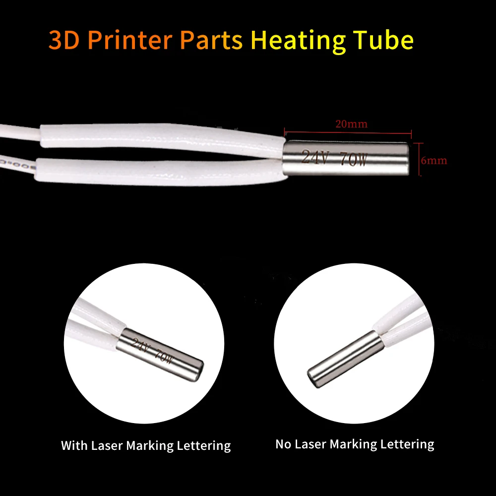 Creativity 1PC 3D Printer Parts Heating Tube 6*20mm 12V 24V 70W Ceramic Cartridge Heater for Mk8 CR10 Ender 3 V6 Hotend J-Head view 4