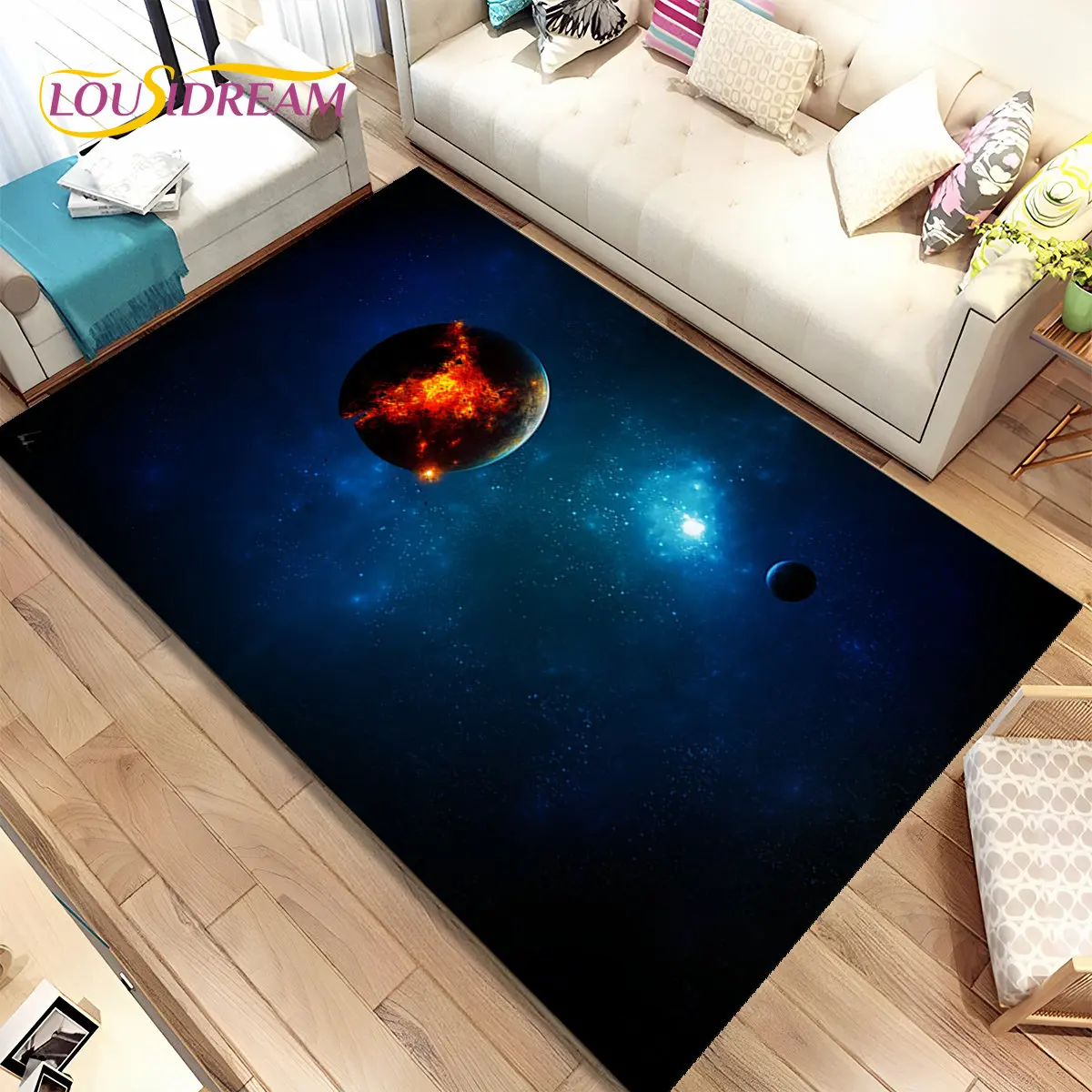 3D Space Fixed Stars Galaxy Earth Area Rug,Carpet Rug for Home Living Room Bedroom Sofa Doormat Decor,Kids Non-slip Floor Mat HD