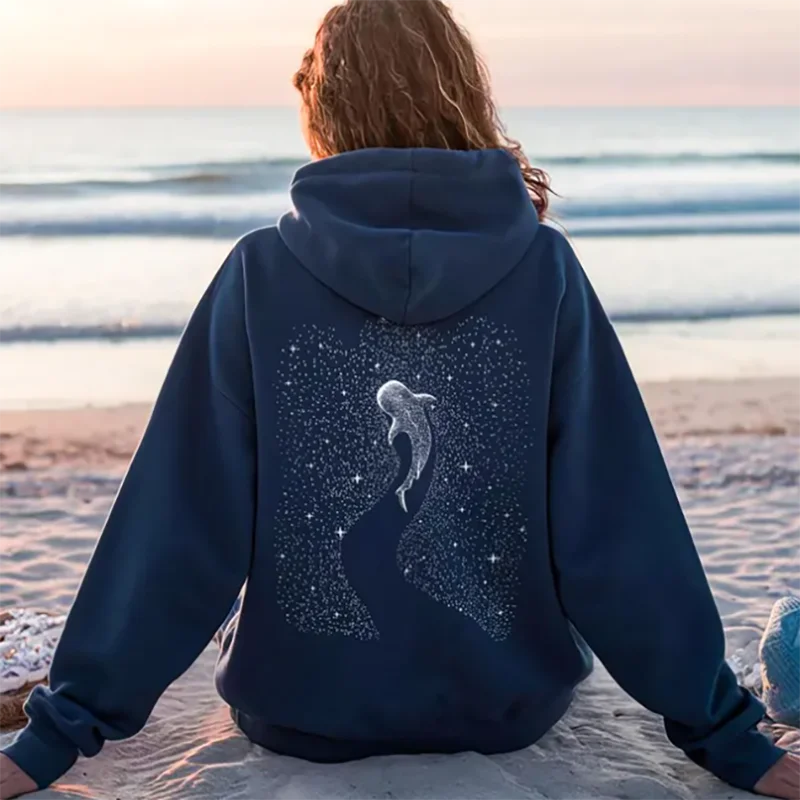 Felpa con cappuccio con zip di squalo balena per gli amanti dell'oceano, regalo per ragazza subacquea, felpa con cappuccio da spiaggia con animali marini in cocco per donna streetwear