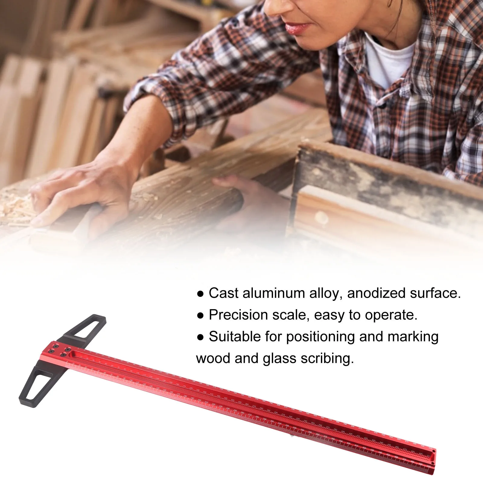 T500/600/760 Shaped Ruler, T Type Woodworking Ruler Hole Positioning Scribing Gauge Aluminum Alloy Measuring Tool for Carpenter