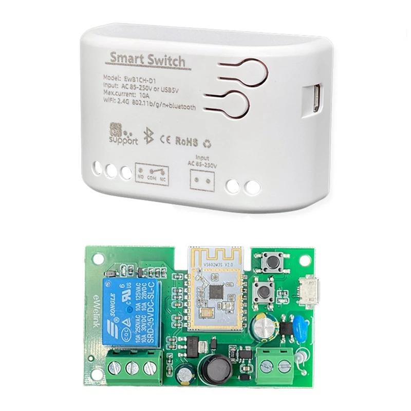 

1 PCS Smart Wifi Motor Switch Module Wifi+Bluetooth 1CH Remote Control Relay Ewelink For Alexa Google Home White Plastic