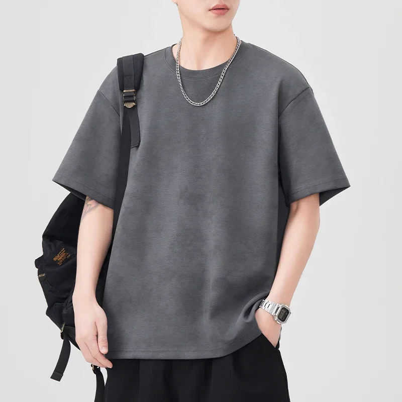 

2025 New High Quality Summer Heavy T Shirt for Oversized Short Sleeve Cotton O-Neck Tops Tees Big for 100KG Mens T Shirts