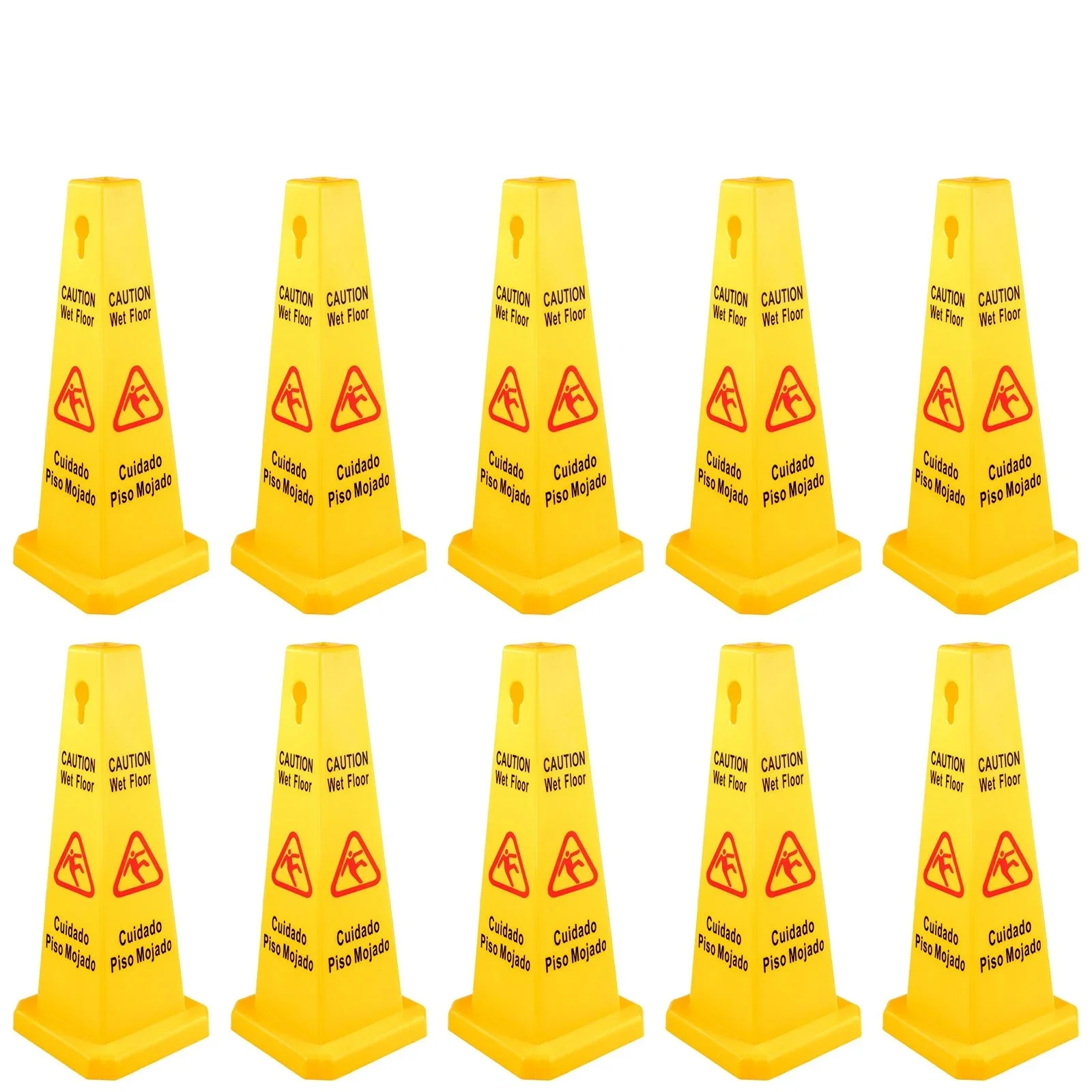 VEVOR 10 Pack Floor Safety Cone 26-Inch Yellow Caution Wet Floor Sign 4 Sided Floor Wet Sign Public Safety Wet Floor Cones Bilin