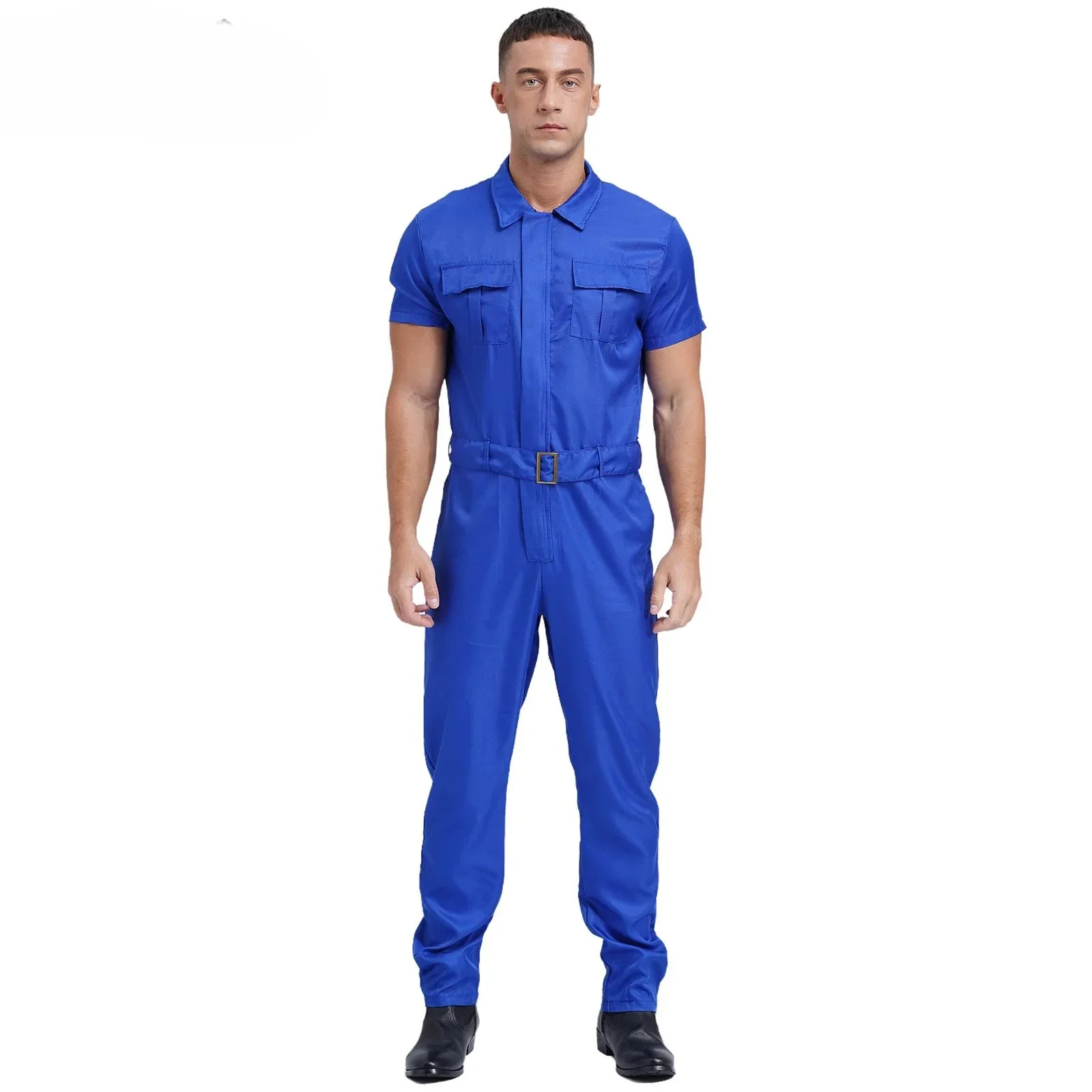 

Mens Short Sleeve Work Overalls Resistant Coverall Front Zipper Mechanics Workwear Jumpsuits Dungarees Working Uniform Rompers