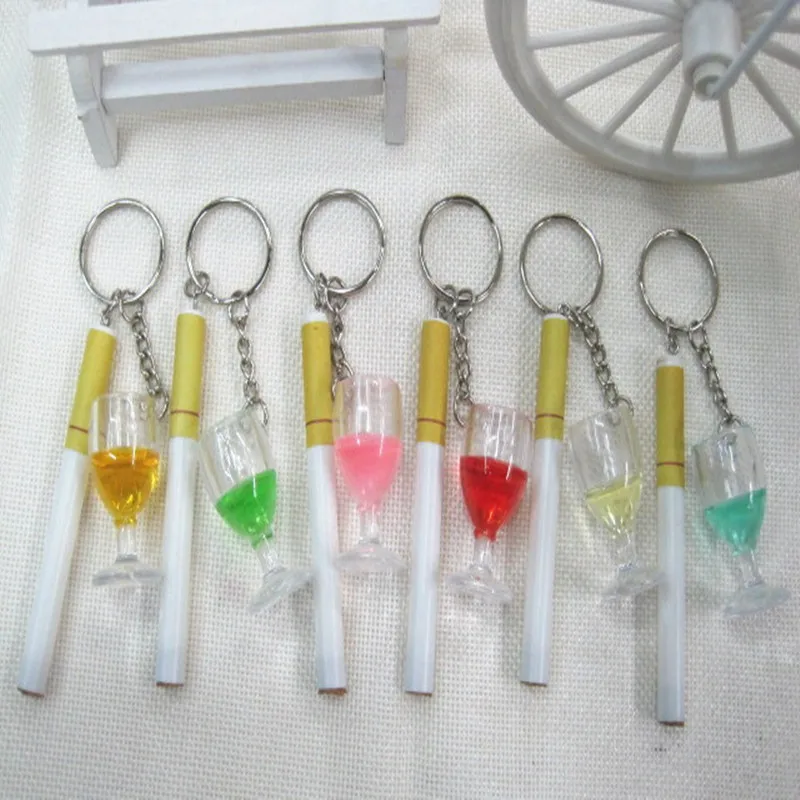 Mini Bottle Fake Cigarette Simulation Bowling Key Chain New Creative Fashion Hanging Craft Gifts