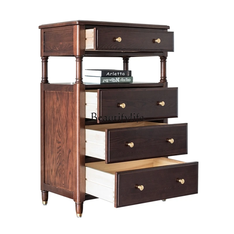 

*Solid wood drawer side cabinet Italian light luxury log American all solid wood locker