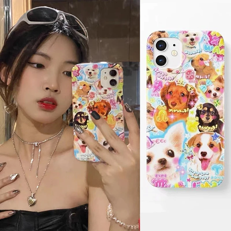 Korea Vintage Dog INS Phone Case for IPhone6 7 8 11 12 13 Pro Max X XS XR SE2020 Japanese Cute Cool Full Coverage Drop Resistant