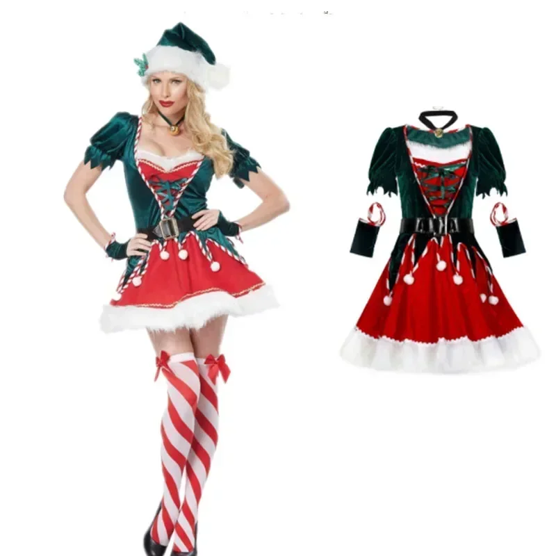 

christmas Party Adult Women Cosplay Sexy dress Santa Claus Elf Costume New Year Clothes Warm X-Mas Fancy Outfit M17