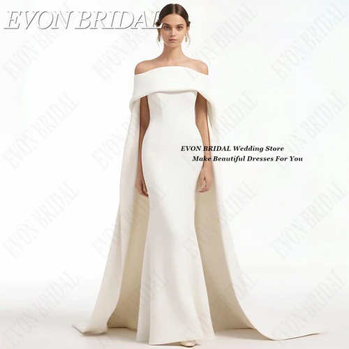 EVON BRIDAL 아이보리 웨딩 드레스 케이프 포함, 심플한 보트 넥 가운, 2024 인어 신부 원피스, 부드러운 새틴, 맞춤 제작 시민 아이보리 웨딩드레스에 망토 심플 배목 두루마기 mariages 2024 인어 신부 원피스 부드러운 단면 맞춤 민용 케이프가있는 아이보리 웨딩 드레스 심플 보트 넥 가운 결혼식 2024 인어 신부 드레스 소프트 새틴 맞춤 제작 민사 