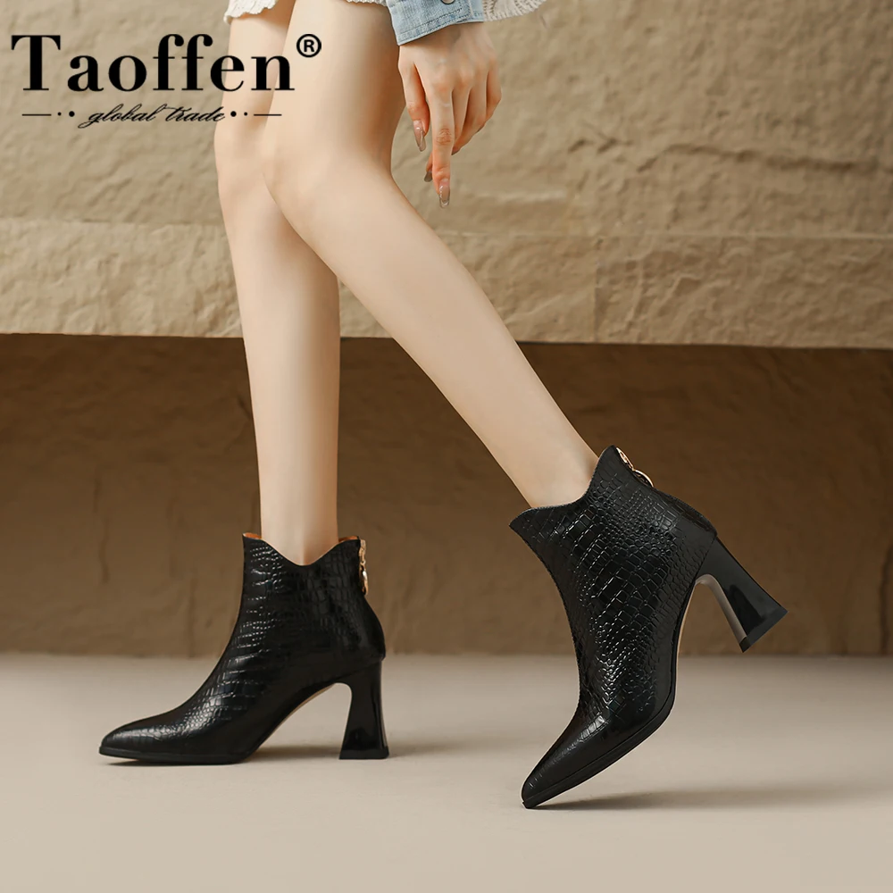 

Taoffen Big Size 36-43 Genuine Leather Women Short Boots Sexy Pointed Toe 2024 Autumn Winter Booties Ladies Office Casual Boots