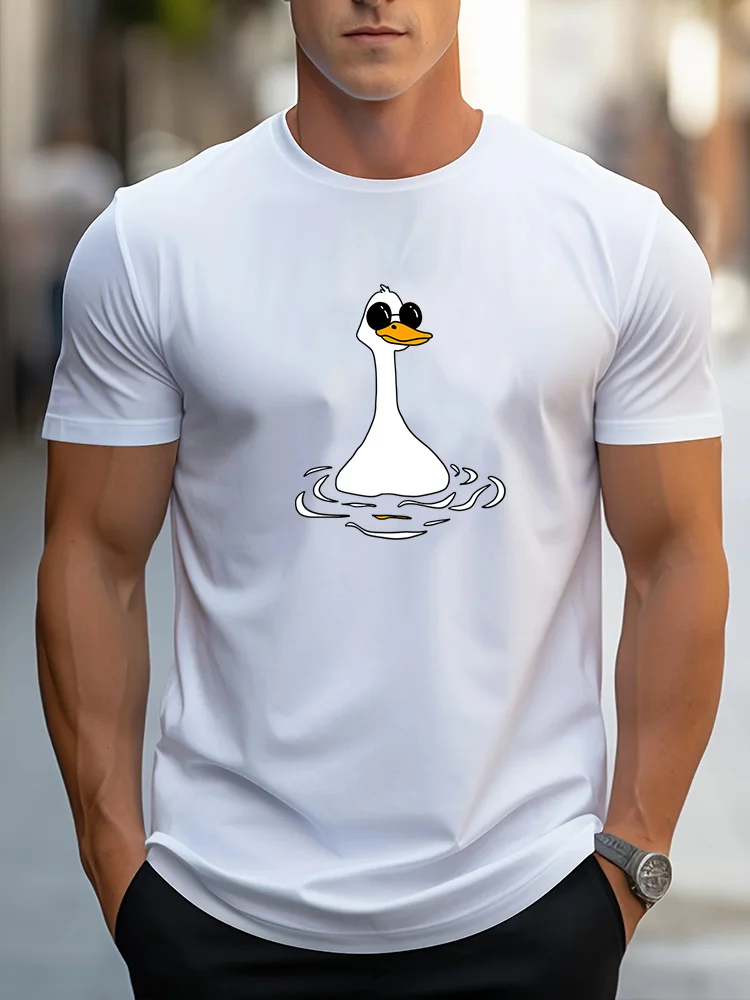 

Luxury Men's 100% Cotton Summer Loose Size Creative Cute DuckPrinted Slim Fit Casual Sports Round Neck Short Sleeved T-Shirt Top