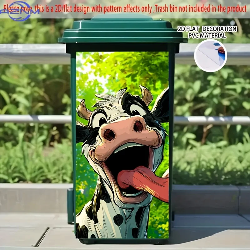 1pc 1pc 2D/FLAT Self-Adhesive Dustbin Sticker, .01× cm, Happy Cow Pattern Design – Perfect for Trash Bins, Walls & Kitchen Decor - Aliexpress Deal