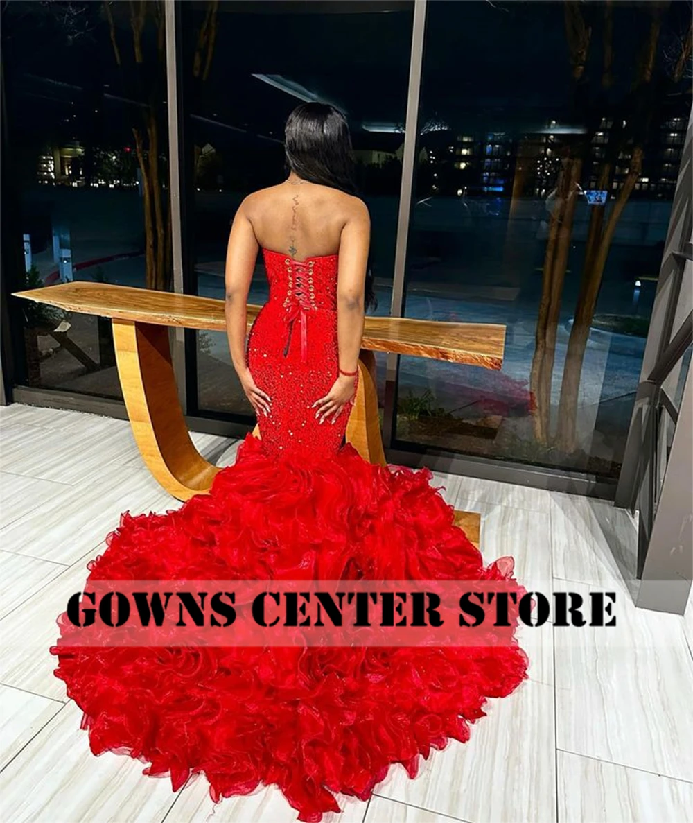 Hand Make Crystal Tassels Red Sweetheart Luxury Prom Dresses Black Girls Baddie Dresses For Birthday African vestidos Customized