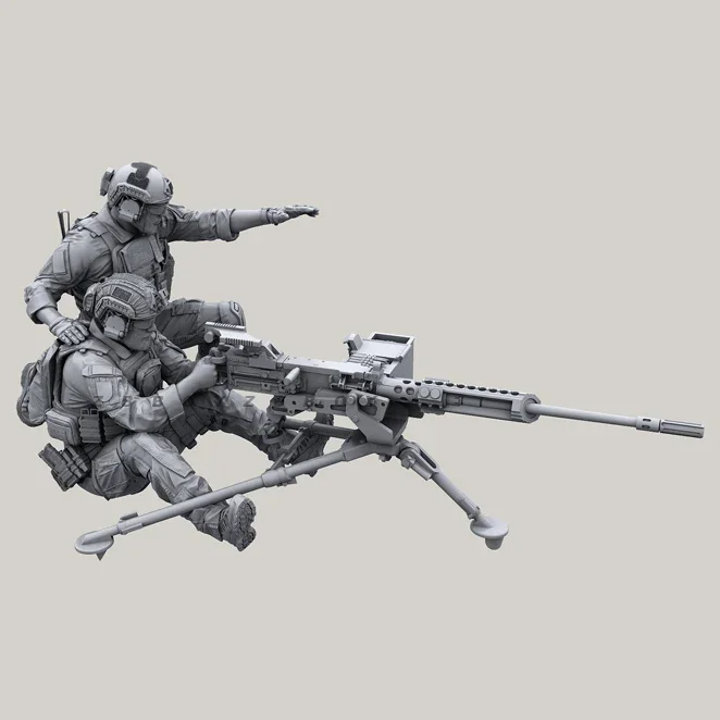 

1/35 Resin Soldier (2 people+heavy machine gun) colorless and self-assembled A-2061