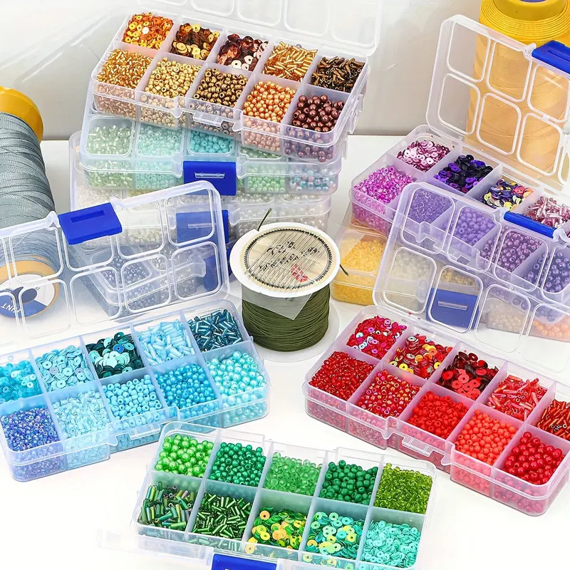 10 Grids Seed Bead Kit Glitter Faux Pearl Material Pack For Handmade Diy Making Beaded Bracelet Necklace Jewelry Accessories