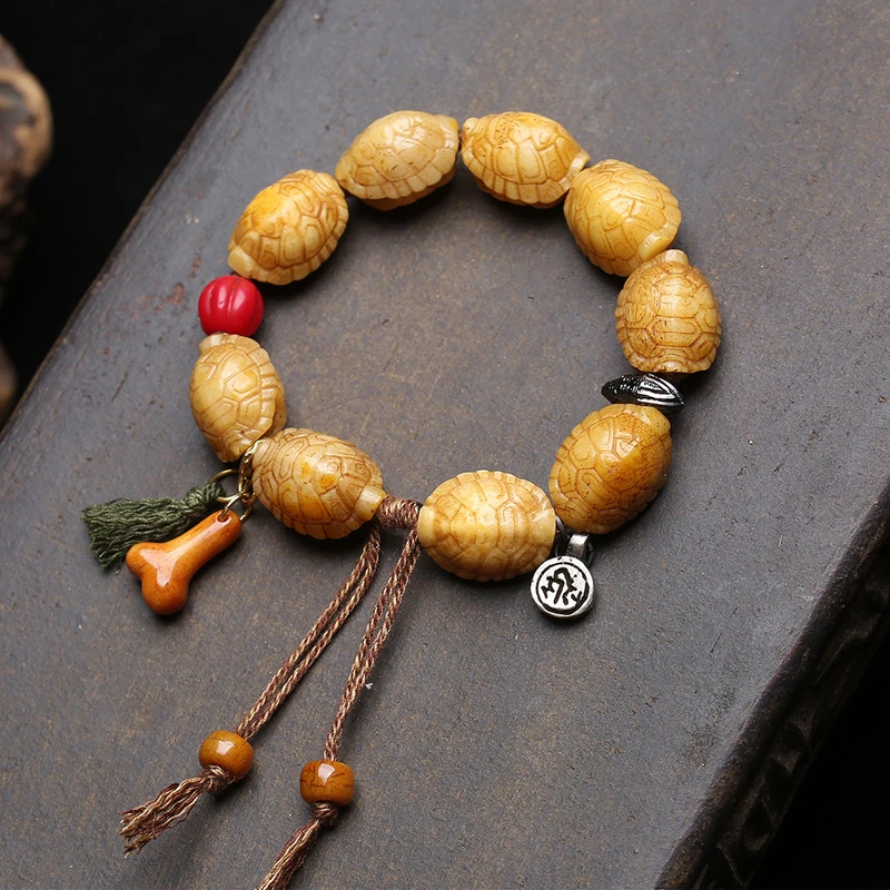 Men'S Single-Loop Bracelet Made Of Rich Copper, With Glass And Yak Bone Accessories