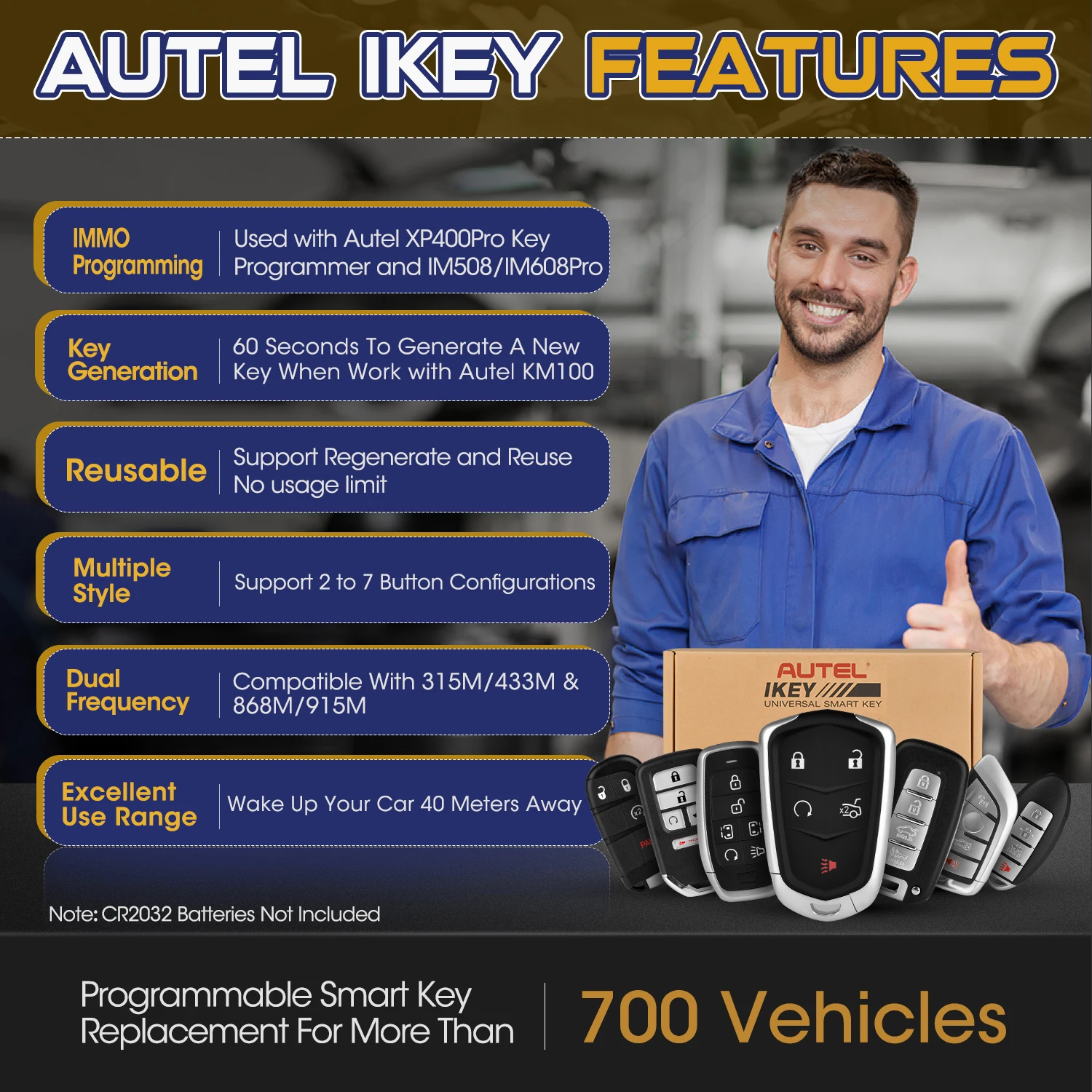 Autel Original Car Key Universal Remote Key Work with KM100, XP200, XP400 PRO Fast Key Generation Reprogrammable Car Smart keys