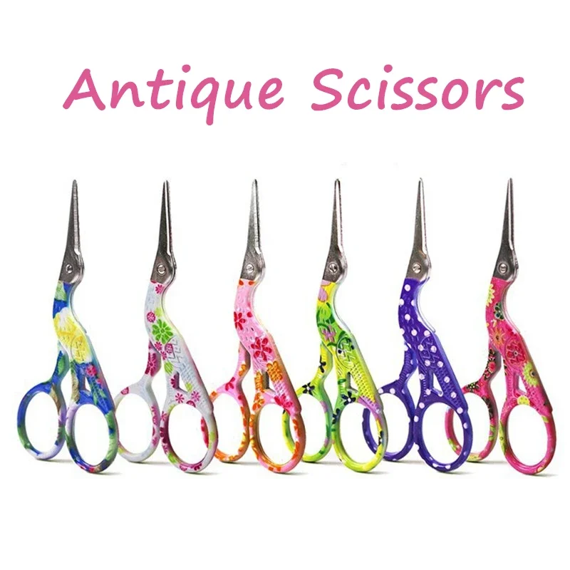 Printing Handmade DIY Grooming Scissors for Sewing and Needlework Golden Pink Small Stork Scissors Sewing Tool Antique Scissors