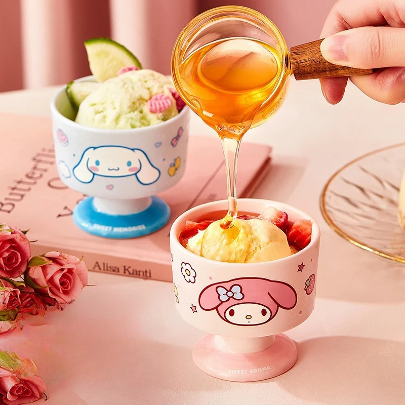 

Cartoon Kawaii Sanrioed My Melody Cinnamoroll Yogurt Cup Ceramic Mug Household Cute Tall Cup Dessert Pudding Ice Cream Cup