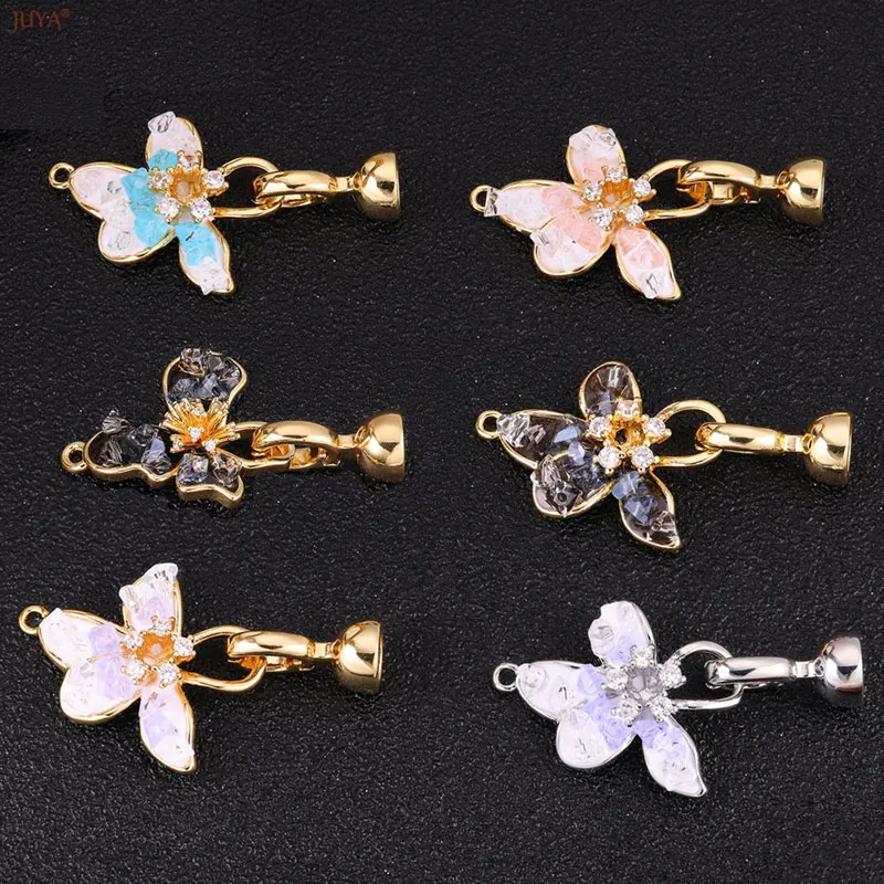 JUYA Enamel Crystal Flower Clasps Fastener Hook Connectors For DIY Needlework Pearls Bracelet Jewelry Making Accessories