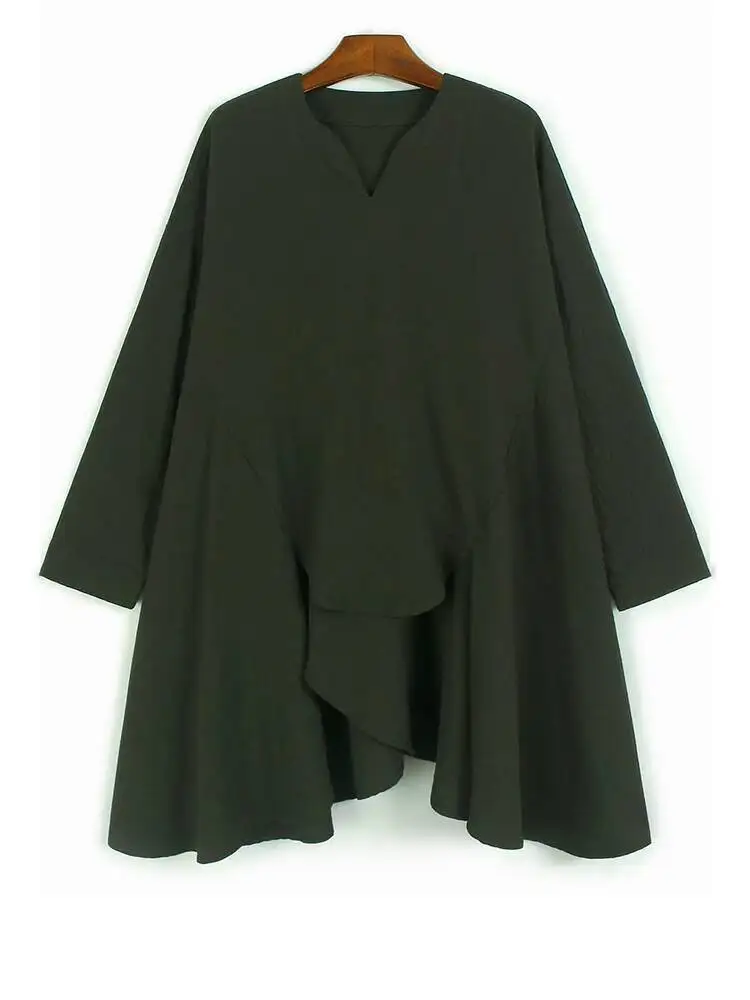 المرأة الأزرق غير النظامية هيم حجم كبير بلوزة غير رسمية جديدة الخامس الرقبة طويلة الأكمام قميص موضة المد ربيع الخريف #3