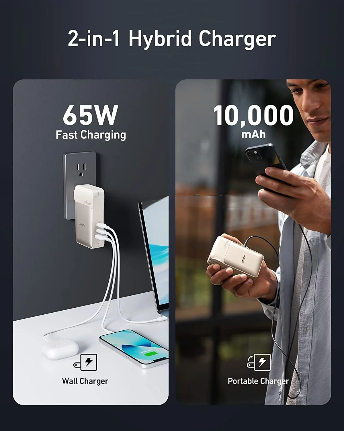 For 733 GaN 65W USB-C Charger & Power Bank for IphonePortable Charger Powerbank 10000 MAh ANKER Mobile