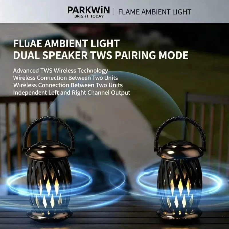 PARKWiN Rechargeable Flame Light Bluetooth Speaker, HIFI Stereo 3600mAh, 30H Playtime Portable LED Ambient Lamp for Home Party
