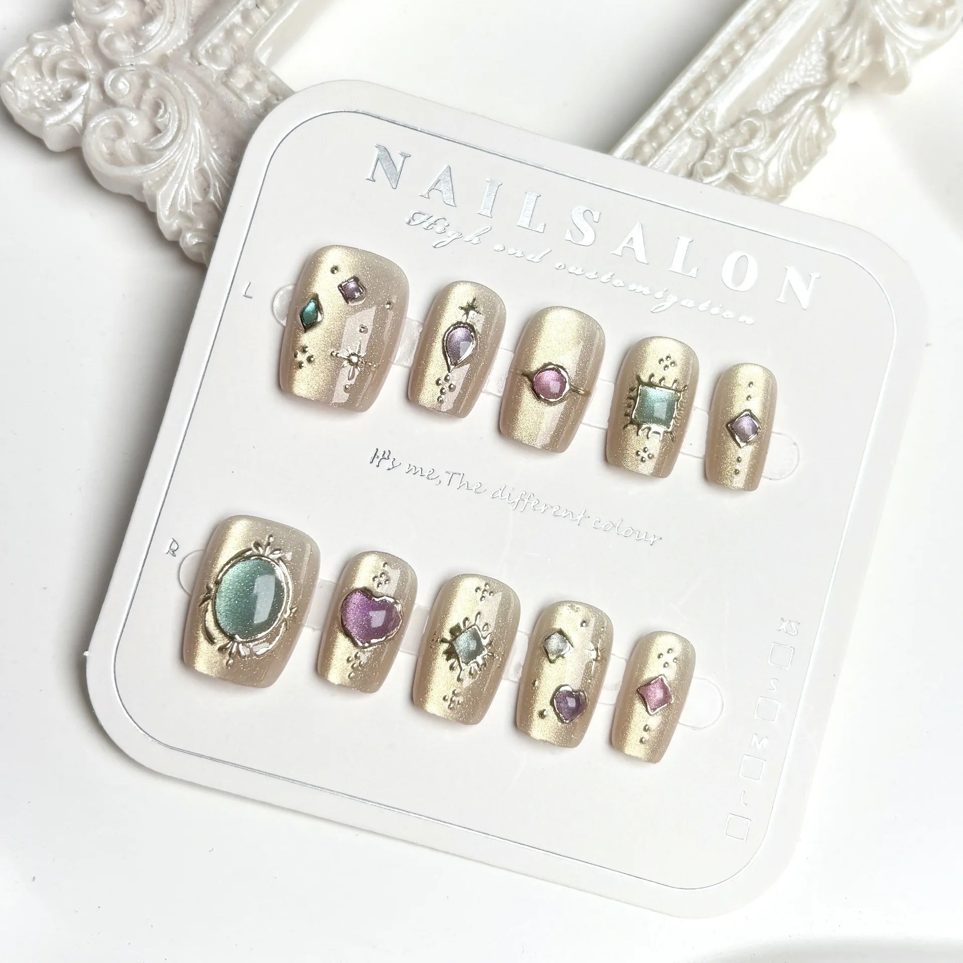 

10pcs Handmade Cat Eye Press On Nails False Nail Sparkling Decor Glitter Nail Art Press On Fake Nails Sweet Wearble Nail Tip