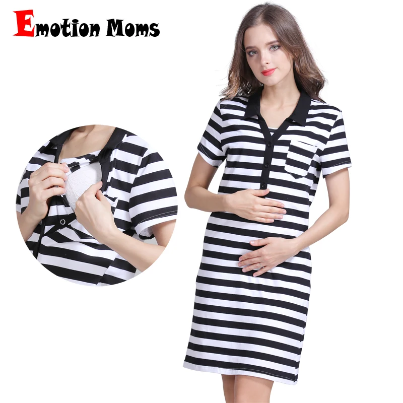 

Summer Maternity Stripe Dress Breastfeeding Clothing Stretch Cotton Women Invisible Nursing Clothes