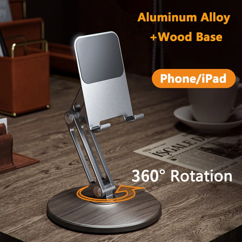 Wooden Aluminum Desktop Phone Holder Stand Foldable Tablet Support Bracket For iPhone 14 13 iPad Pro Air Universal Holder Mount